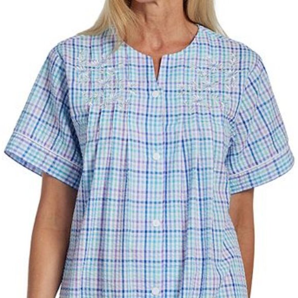 Miss Elaine Seersucker Robe Duster 3X - Picture 2 of 11